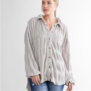 Free People Smocked Button Down Shirt Silver Grey Oversized OB1432912 Mens S